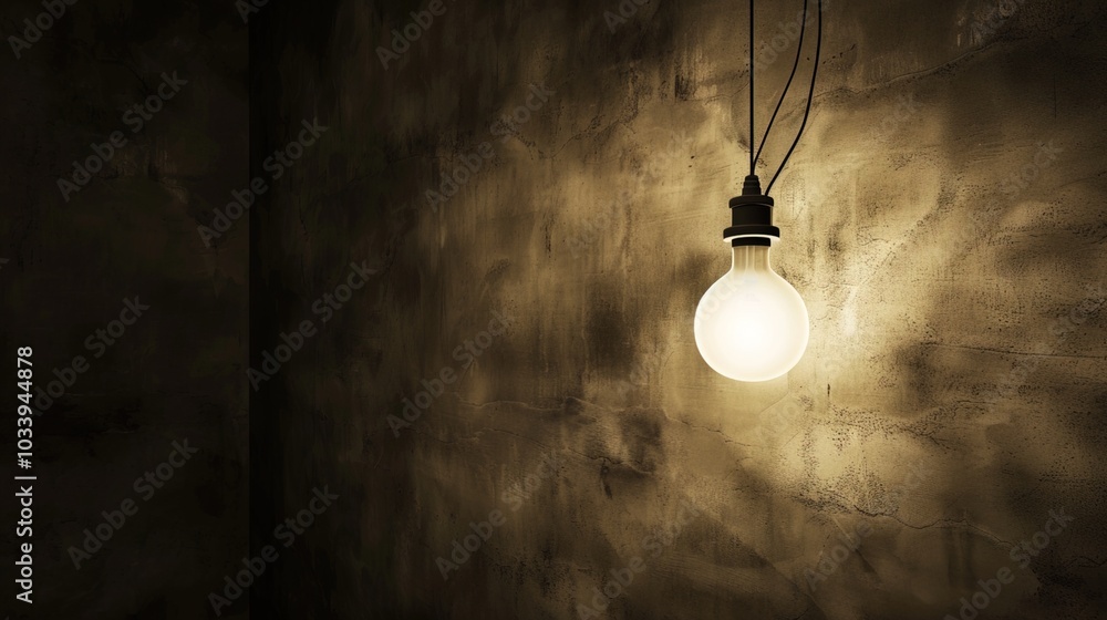 Dark empty room with single flickering light bulb casting long shadows, emphasizing absence of power and eerie atmosphere, minimalist setting with focus on light bulb's glow. Dark empty room with single flickering light bulb casting long shadows, emphasizing absence of power and eerie atmosphere, minimalist setting with focus on light bulb's glow.