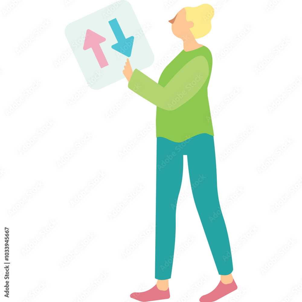 Woman doing financial data research vector icon Woman doing financial data research vector icon