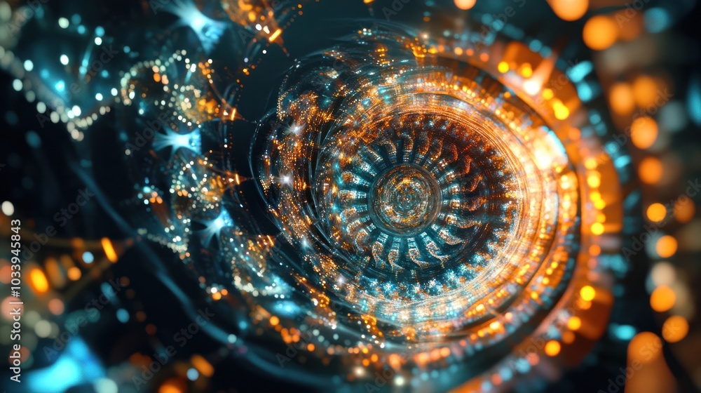 Abstract image of quantum galaxy gears rotating in a kaleidoscope pattern. Abstract image of quantum galaxy gears rotating in a kaleidoscope pattern.