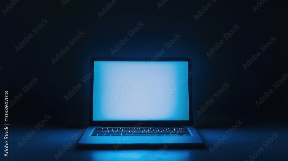 Glowing Laptop Screen in Dark Environment Glowing Laptop Screen in Dark Environment