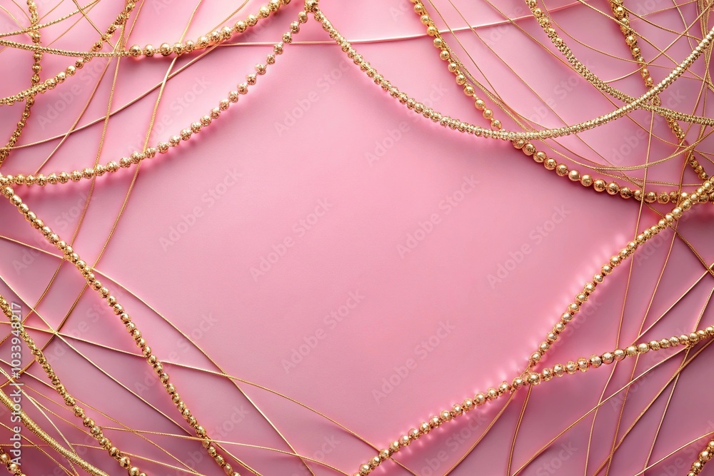 Abstract pink background with gold strings Abstract pink background with gold strings