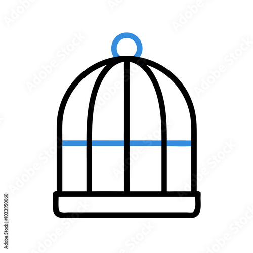 Birdcage Icon in Blue and Black Minimalist Style