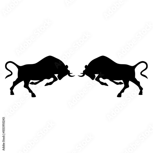 Two bulls fighting. Vector image