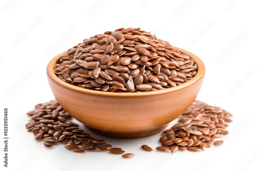 Flax seed food bowl white background. Flax seed food bowl white background.