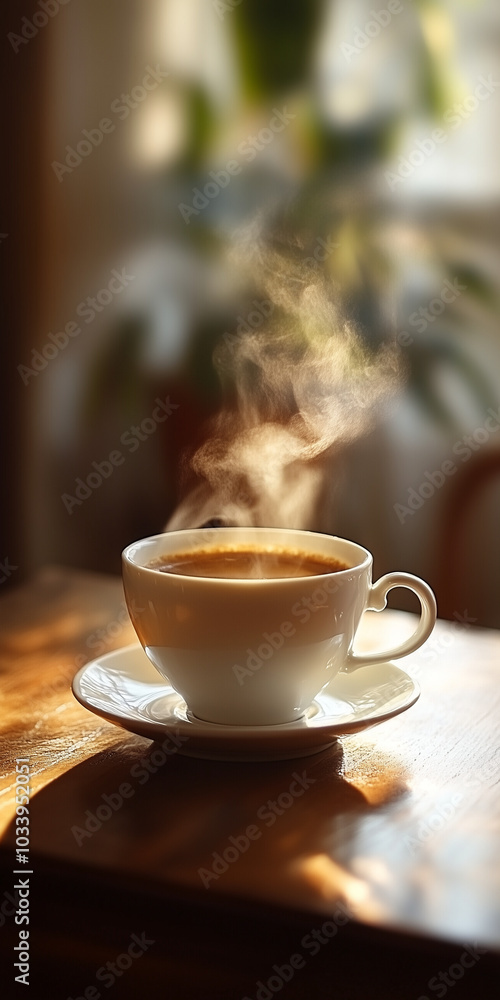 A cup of coffee in the morning, phone wallpaper - Generative AI