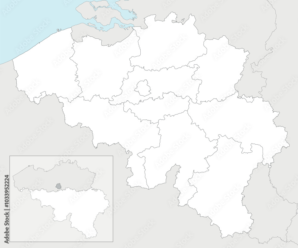 Vector blank map of Belgium with regions, provinces and administrative divisions, and neighbouring countries and territories. Editable and clearly labeled layers. Vector blank map of Belgium with regions, provinces and administrative divisions, and neighbouring countries and territories. Editable and clearly labeled layers.