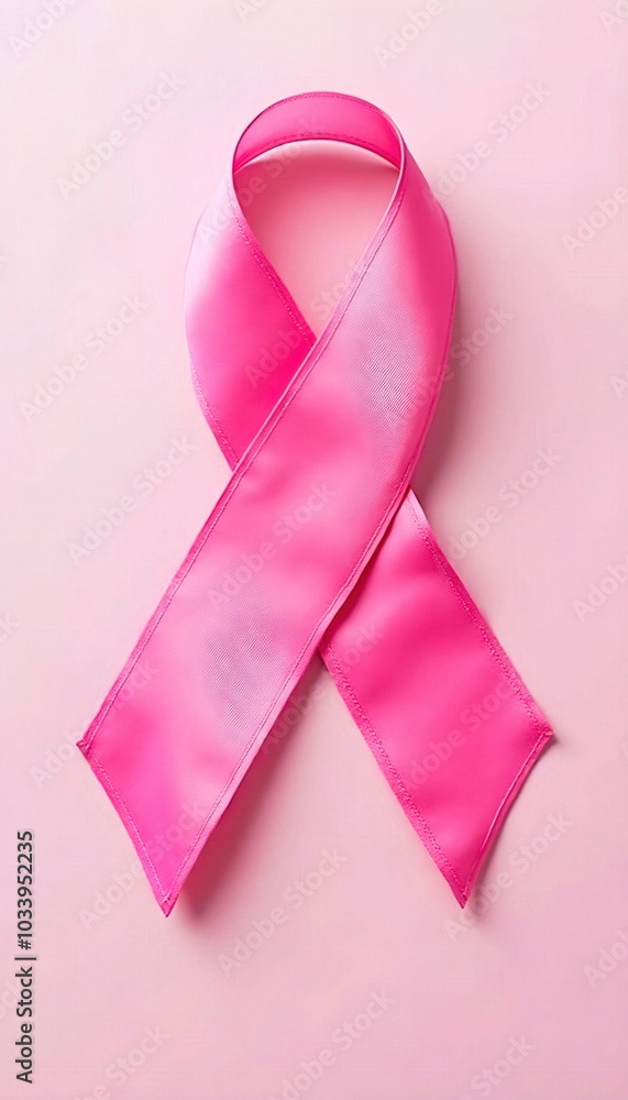 A prominent pink ribbon symbolizing breast cancer awareness, representing support, hope, and the ongoing fight against breast cancer. A prominent pink ribbon symbolizing breast cancer awareness, representing support, hope, and the ongoing fight against breast cancer.
