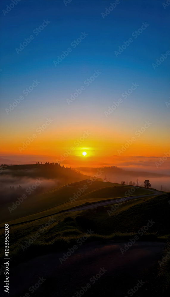A breathtaking sunrise over misty rolling hills, casting a warm glow and creating a serene landscape filled with soft colors and tranquil beauty. A breathtaking sunrise over misty rolling hills, casting a warm glow and creating a serene landscape filled with soft colors and tranquil beauty.
