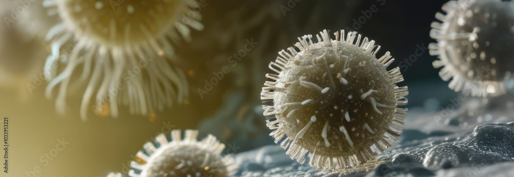 Close-up macro view of bacteria and virus cells with space for text. Virus view with microscope, microorganisms disease-causing objects, viruses, fungi, protozoa Close-up macro view of bacteria and virus cells with space for text. Virus view with microscope, microorganisms disease-causing objects, viruses, fungi, protozoa