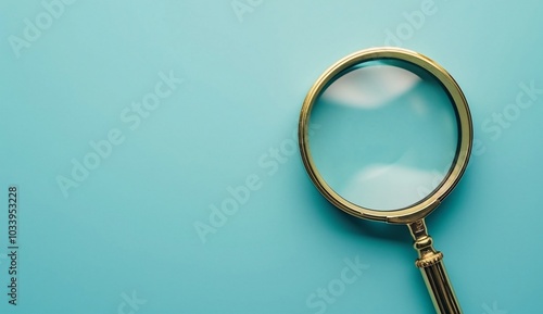 Wallpaper Mural Golden Magnifying Glass Minimalist Light Blue Background with Copy Space Torontodigital.ca