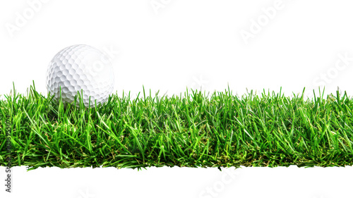 golf ball resting on lush green grass, symbolizing perfect day for golfing. vibrant grass enhances scene, inviting players to enjoy sport