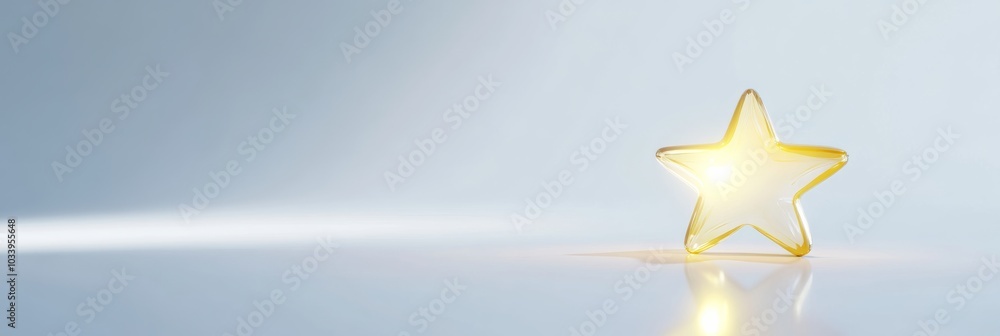 Obraz premium A shiny star icon on a blank white surface, with soft shadows and glowing reflections, minimal holiday design
