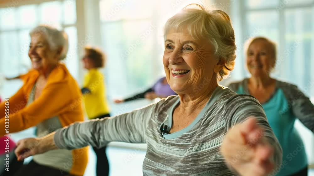 Senior Woman Smiling During Group Fitness Class at Gym – Active Aging and Healthy Sport Lifestyle Senior Woman Smiling During Group Fitness Class at Gym – Active Aging and Healthy Sport Lifestyle