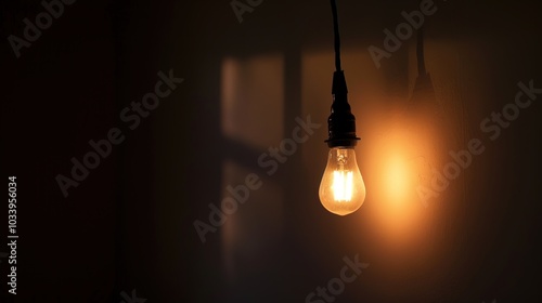 Wallpaper Mural Dark empty room with single flickering light bulb casting long shadows, emphasizing absence of power and eerie atmosphere, minimalist setting with focus on light bulb's glow. Torontodigital.ca