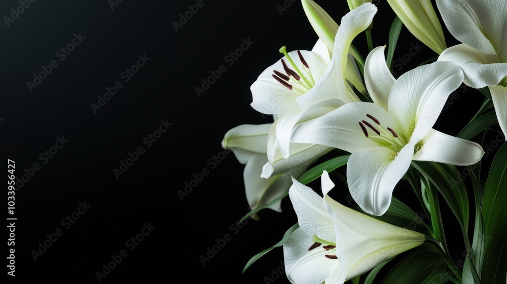 White Lilies on Black Background White Lilies on Black Background