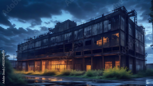 sunset in the industrial factory