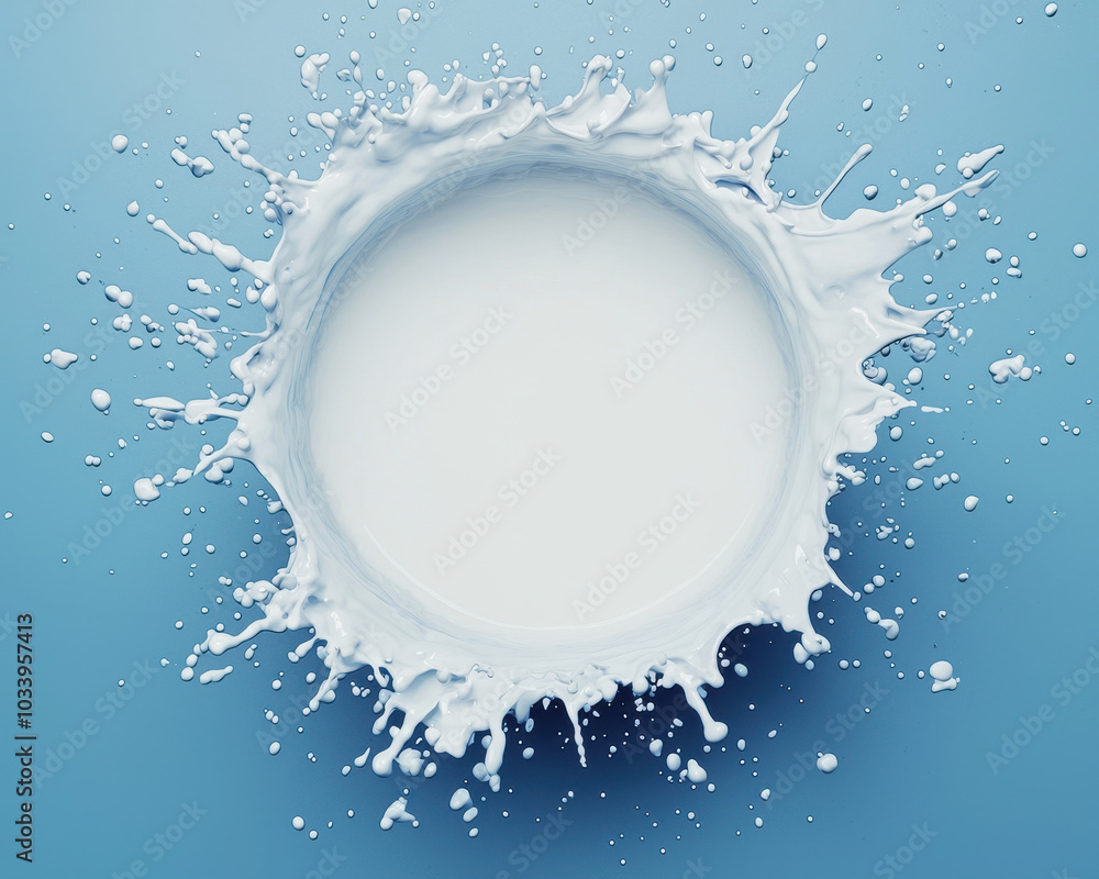 Fototapeta premium Dynamic splash of milk on a blue background a captivating visual representation of fluidity and motion in food photography