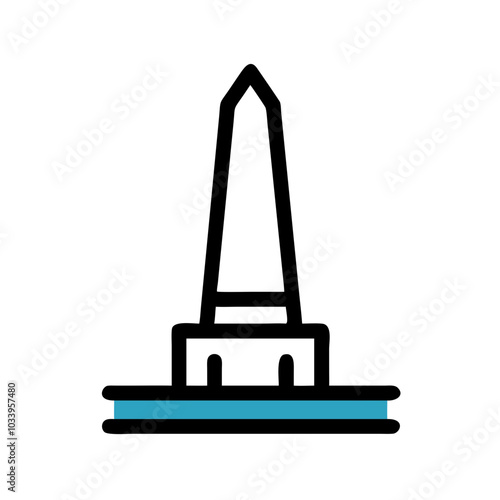 Minimalist obelisk icon in black with blue base for historical monuments