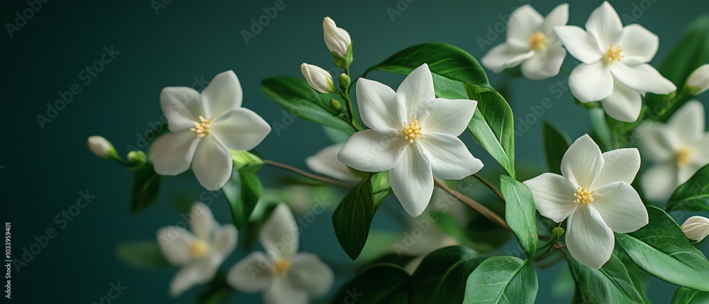 Stunning realistic jasmine flower arrangement, featuring multiple blooms and lush foliage, perfect for capturing the essence of this fragrant flower Stunning realistic jasmine flower arrangement, featuring multiple blooms and lush foliage, perfect for capturing the essence of this fragrant flower
