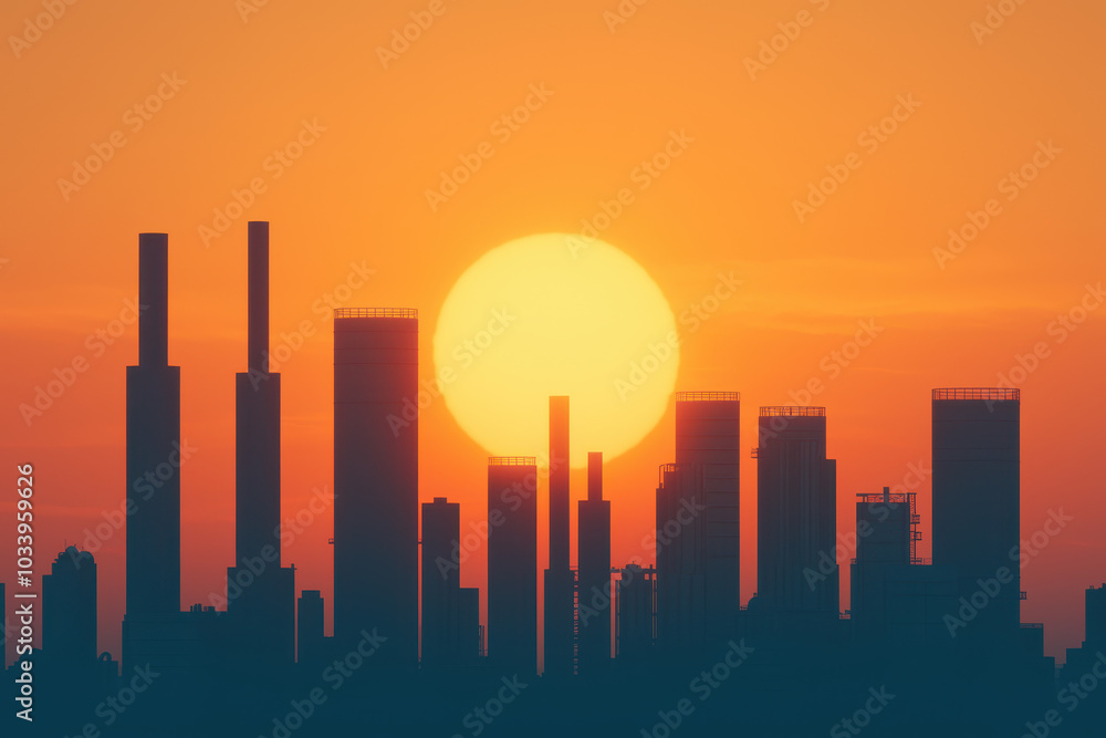 Stunning urban silhouette at sunset captivating cityscape with vibrant sun and towering skyscrapers Stunning urban silhouette at sunset captivating cityscape with vibrant sun and towering skyscrapers