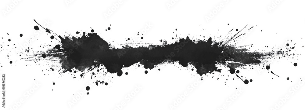 Black ink splatter banner, horizontal streaks isolated on a white background. Black ink splatter banner, horizontal streaks isolated on a white background.