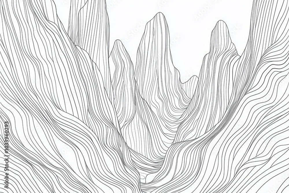 Abstract line art of mountains on a white background, creating a minimalistic design. Abstract line art of mountains on a white background, creating a minimalistic design.