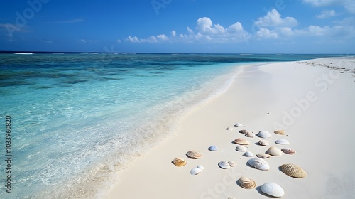 blue see and white sand of the mnemba atoll.  photo