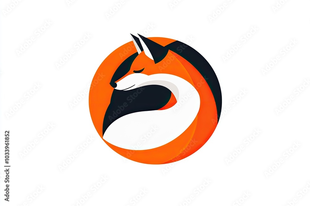 Stylized fox logo design with orange and white elements on white background. Stylized fox logo design with orange and white elements on white background.