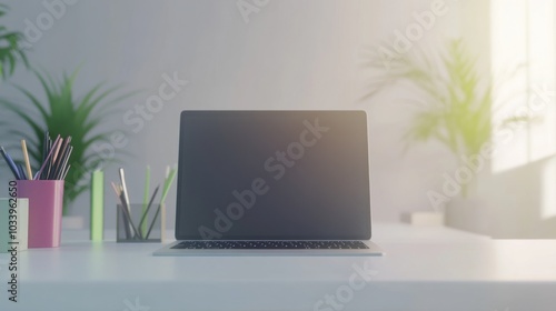 Wallpaper Mural Laptop on White Table in a Bright Room Torontodigital.ca