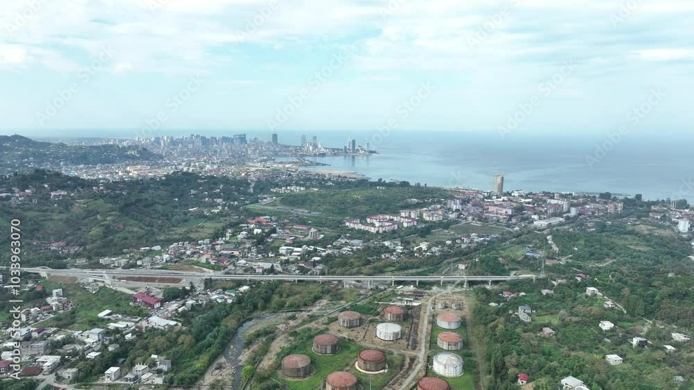 Aerial view of new Batumi Bypass Road. Drone shot above highway Aerial view of new Batumi Bypass Road. Drone shot above highway
