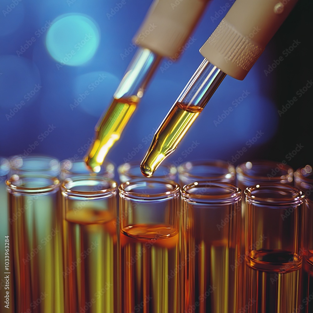Biotechnology, Pipetting samples into test tubes for analysis Biotechnology, Pipetting samples into test tubes for analysis