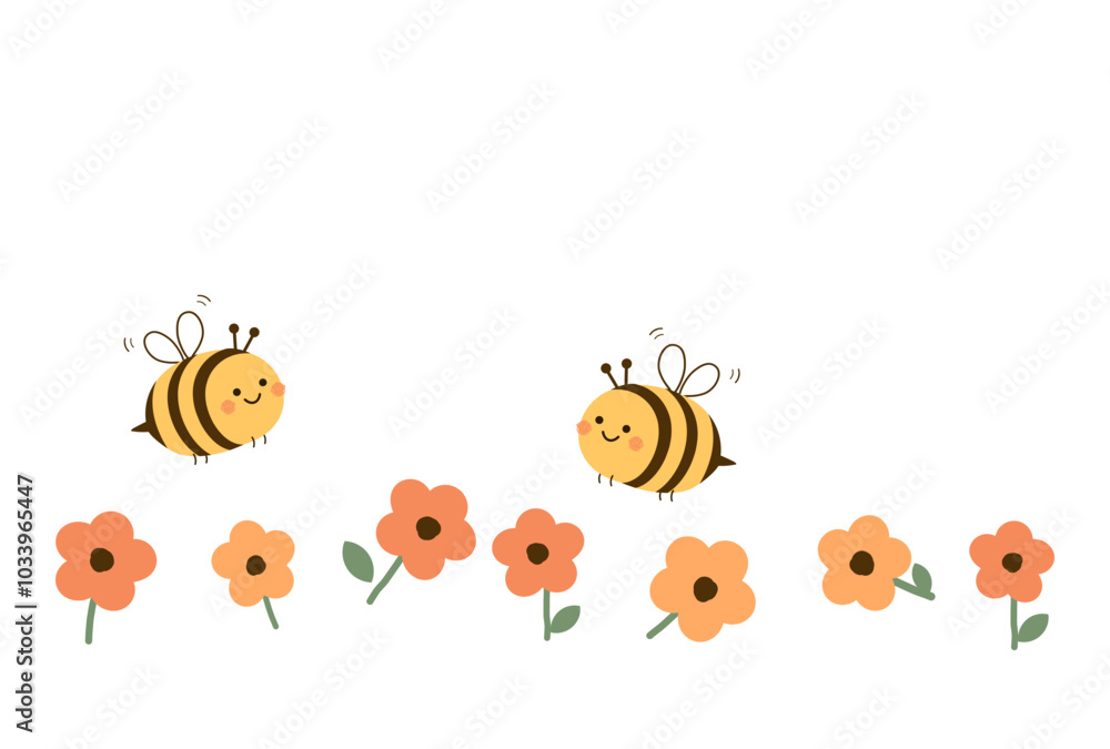Bee cartoons and cute flower garden icon sign isolated on white background vector. Bee cartoons and cute flower garden icon sign isolated on white background vector.