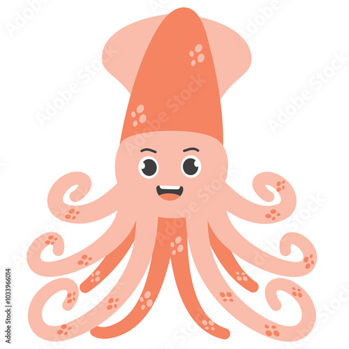 simple flat cute squid illustration design