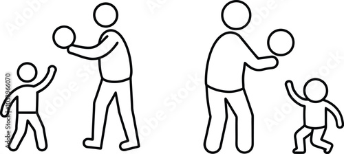 Stick Figure Family Playing Catch with a Ball