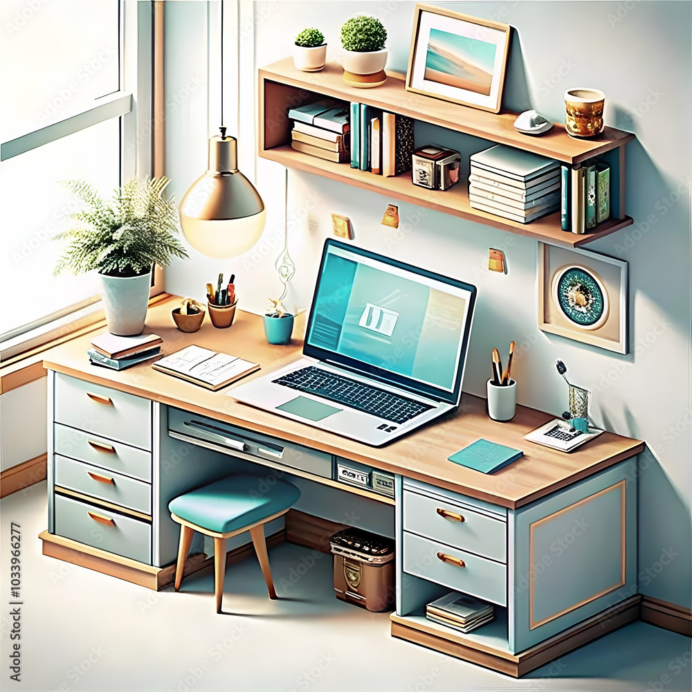 Sleek Modern Home Office Setup Featuring Laptop and Stylish Desk Accessories on Glossy White Background with Ample Copy Space for Text Overlays | Photo Stock Concept Sleek Modern Home Office Setup Featuring Laptop and Stylish Desk Accessories on Glossy White Background with Ample Copy Space for Text Overlays | Photo Stock Concept
