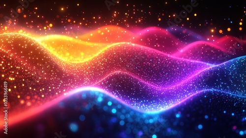 Vibrant waves of light and color create a dynamic visual effect.