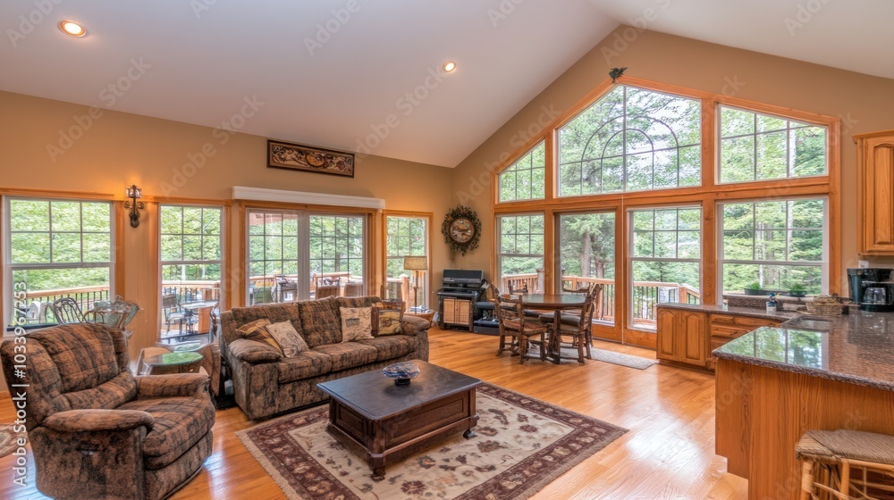 Cozy Living Room with Large Windows and a View of Trees Cozy Living Room with Large Windows and a View of Trees