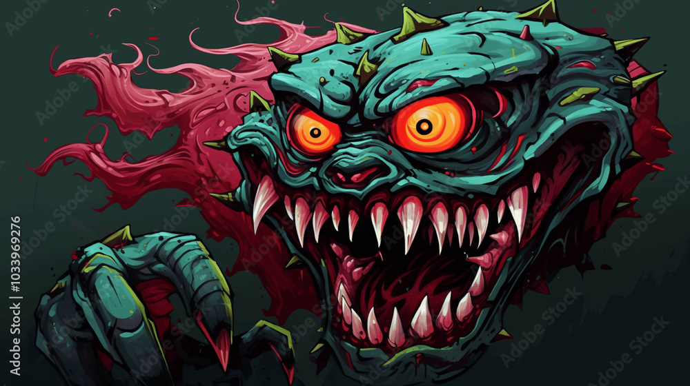 Glowing Eyes Monster with Sharp Teeth and Claws Digital Art Illustration Glowing Eyes Monster with Sharp Teeth and Claws Digital Art Illustration