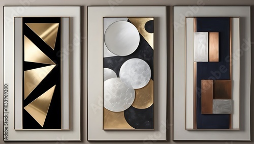 three abstract geometric wall art panels