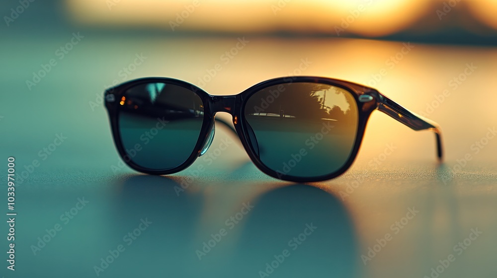 sunglasses lying on a reflective surface, sunglasses lying on a reflective surface,