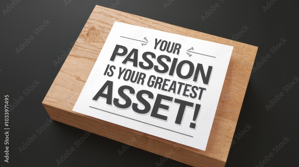 Modern Inspirational Quote on Wood Block: 'Your Passion is Your Greatest Asset!' in Black and White for Motivation Usage Modern Inspirational Quote on Wood Block: 'Your Passion is Your Greatest Asset!' in Black and White for Motivation Usage