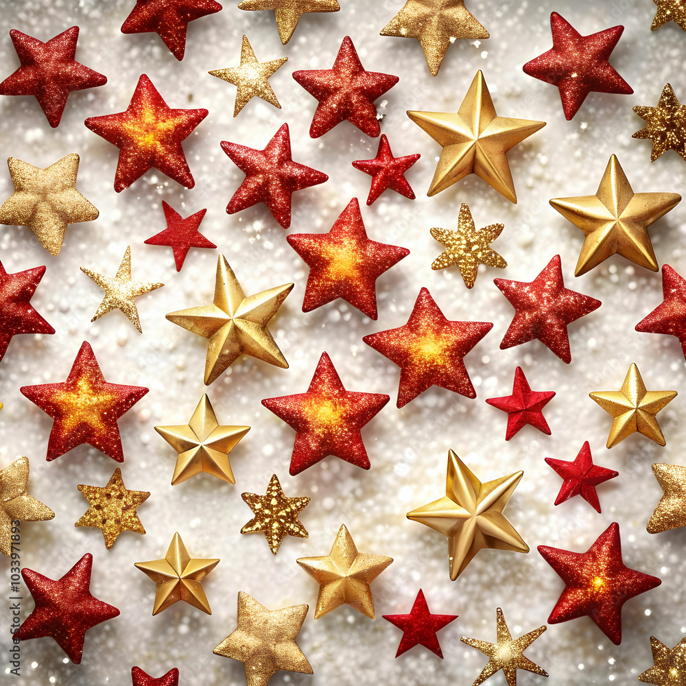 Red and gold stars are arranged in a festive pattern Red and gold stars are arranged in a festive pattern