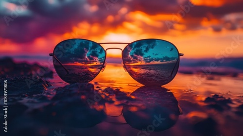 Wallpaper Mural sunglasses lying on a reflective surface, Torontodigital.ca