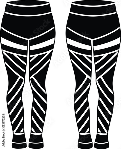 A detailed flat sketch vector illustration of women's sports running tights leggings. The design showcases compression pants with front and back views, perfect for jogging, fitness, and active wear.