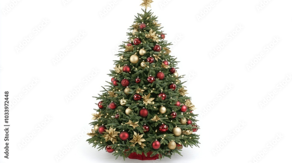 Festive Christmas Tree with Red and Gold Ornaments Festive Christmas Tree with Red and Gold Ornaments