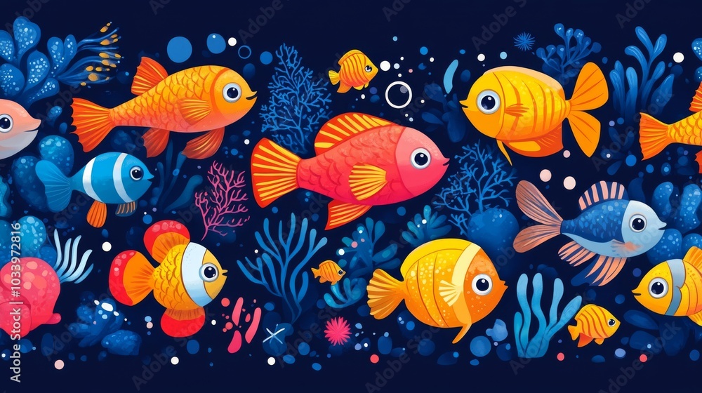 Fototapeta premium Colorful Underwater Fish Illustration