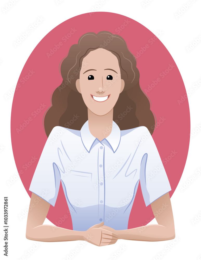 Business Assistant Portrait. A cartoon portrait of a young woman in the role of a business assistant. Illustration with a flat graphics style and simple aesthetic on the theme of Business Personnel. Business Assistant Portrait. A cartoon portrait of a young woman in the role of a business assistant. Illustration with a flat graphics style and simple aesthetic on the theme of Business Personnel.
