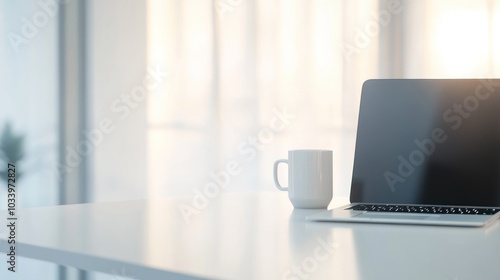 Wallpaper Mural Laptop and Mug on a White Table Torontodigital.ca