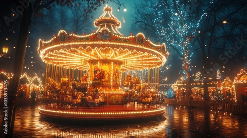 Carousel in Festive Night