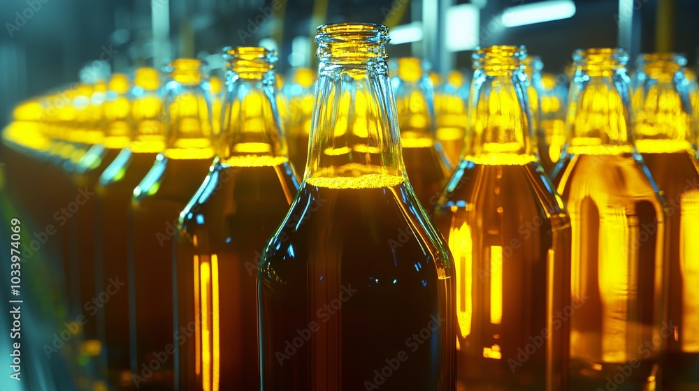Bottling Process in a Brewery with Glass Bottles Stock Photo | Adobe Stock